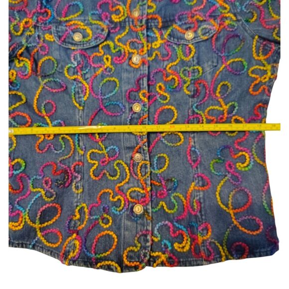 Chico's Colorful Long Sleeve Blue Denim Jacket Embroidery Artwork Size M/8 - Picture 10 of 14